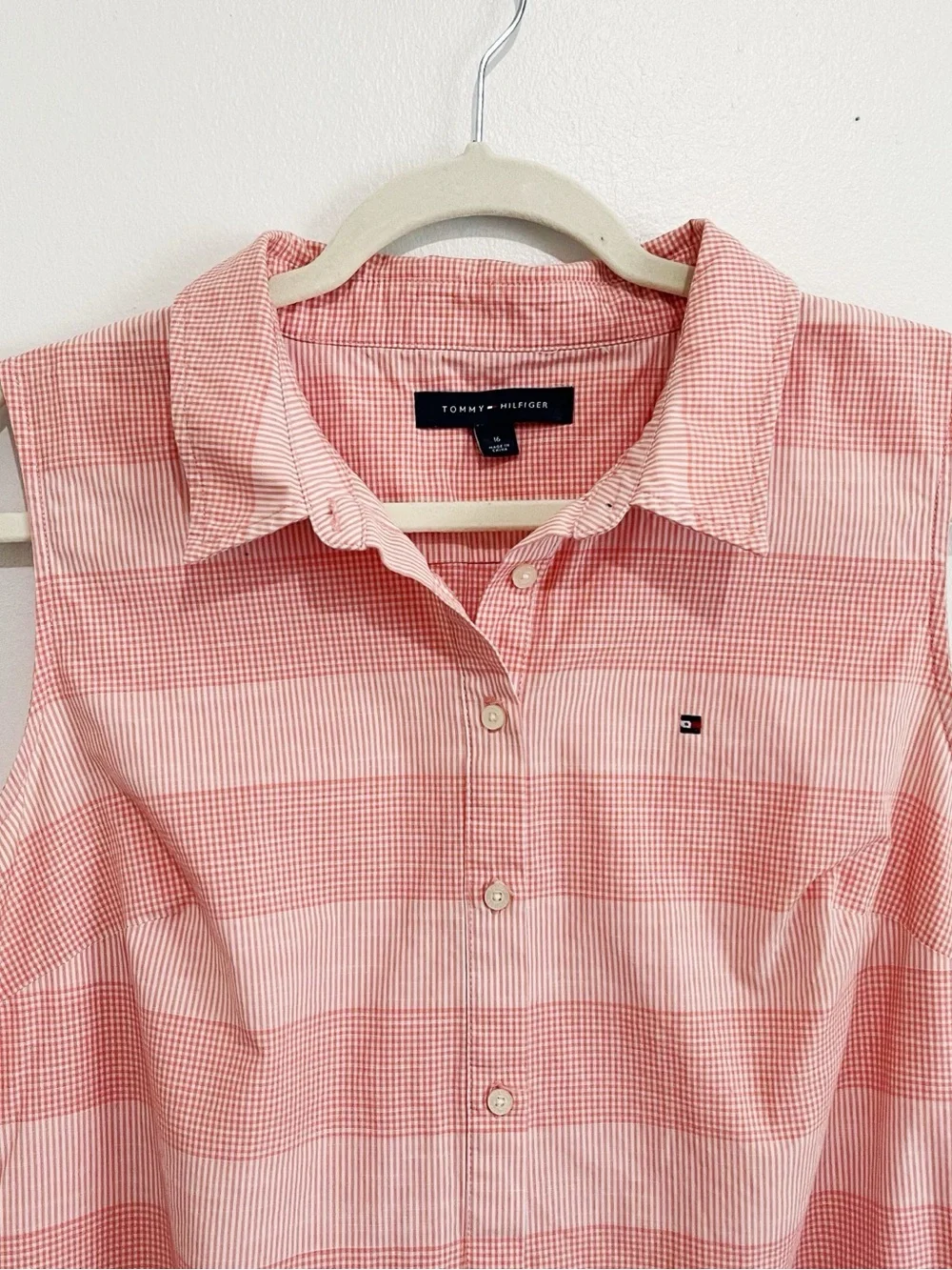 Tommy‎ Hilfiger Pink Plaid Gingham Shirt Dress Tie Waist Coastal Preppy Size 16 - Picture 6 of 14